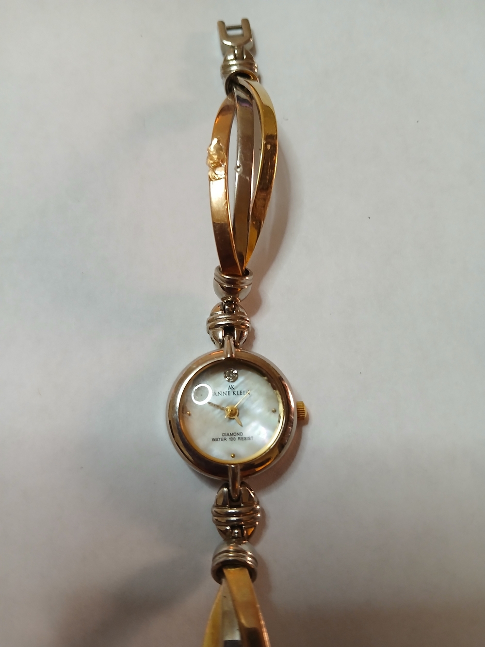 Anne Klein Two-Tone Gold and Silver Mother-of-Pearl Bracelet Watch